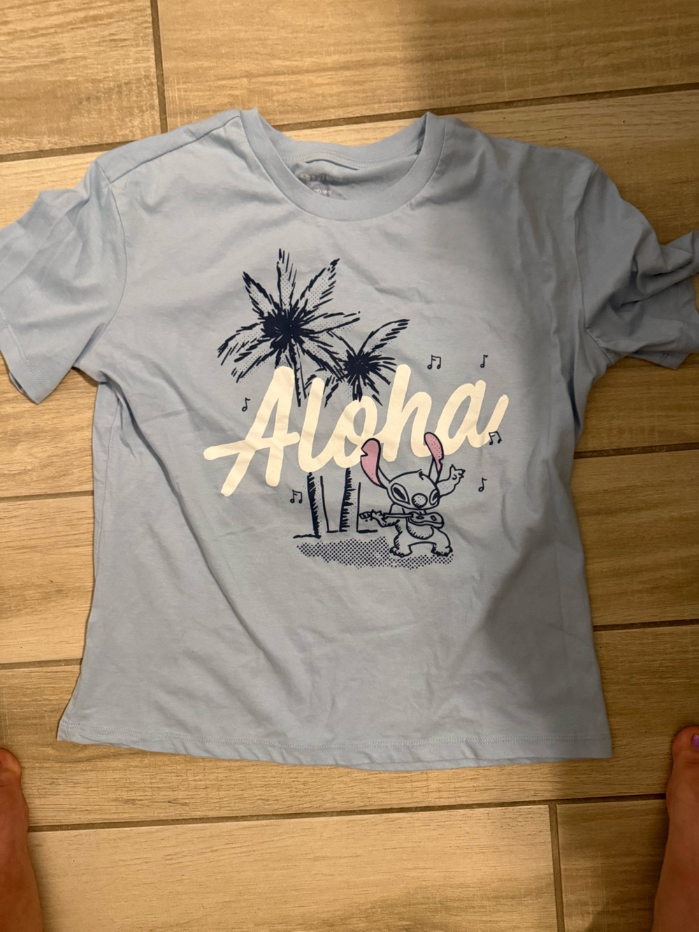 Light Blue Disney Stitch Graphic 'Aloha' T-Shirt with Palm Tree size Large 11/13